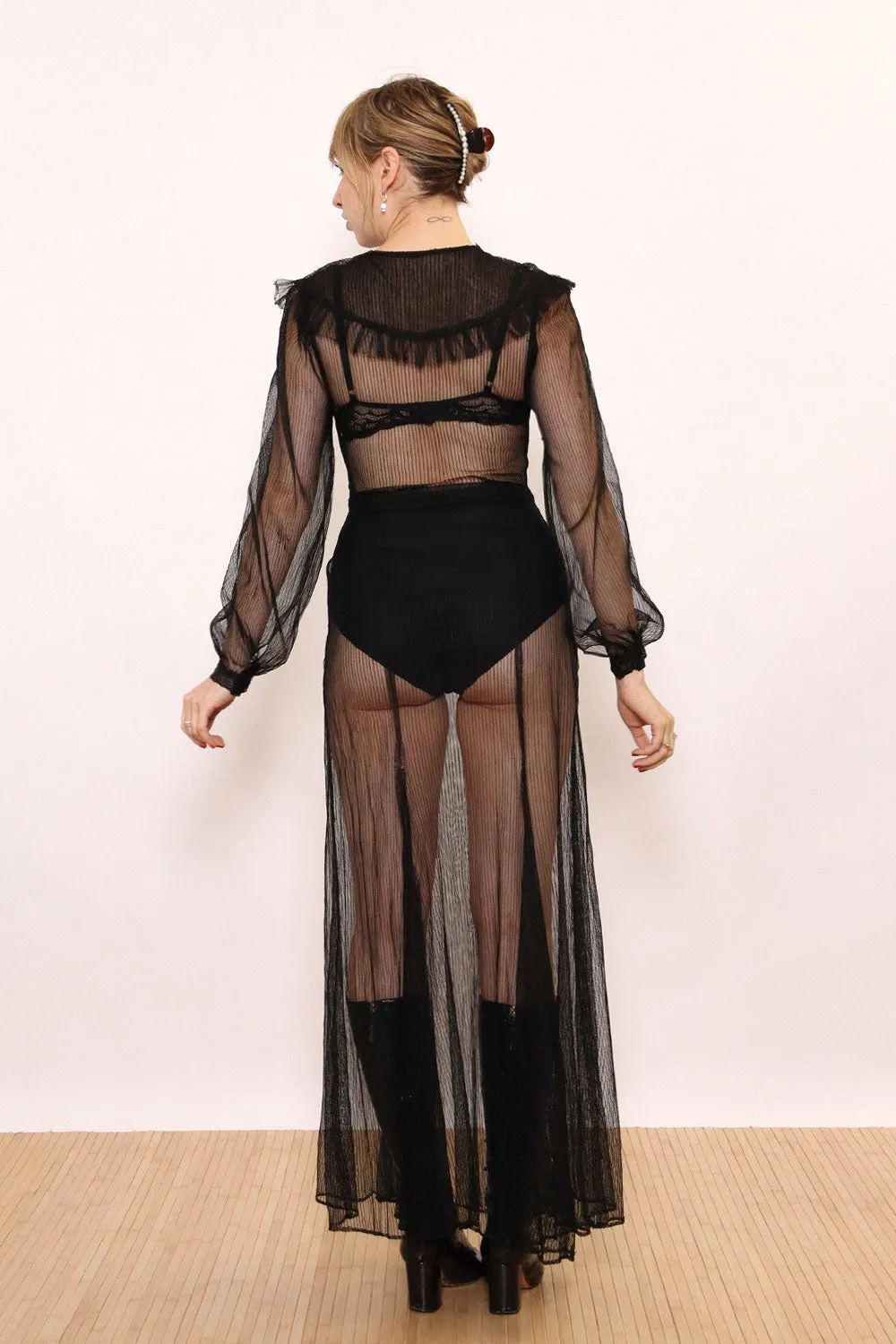 1930s Sheer Black Mesh Gown XS