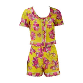 1960s Emilio Pucci for Formfit Rodgers Yellow and Pink Lounge Short Set