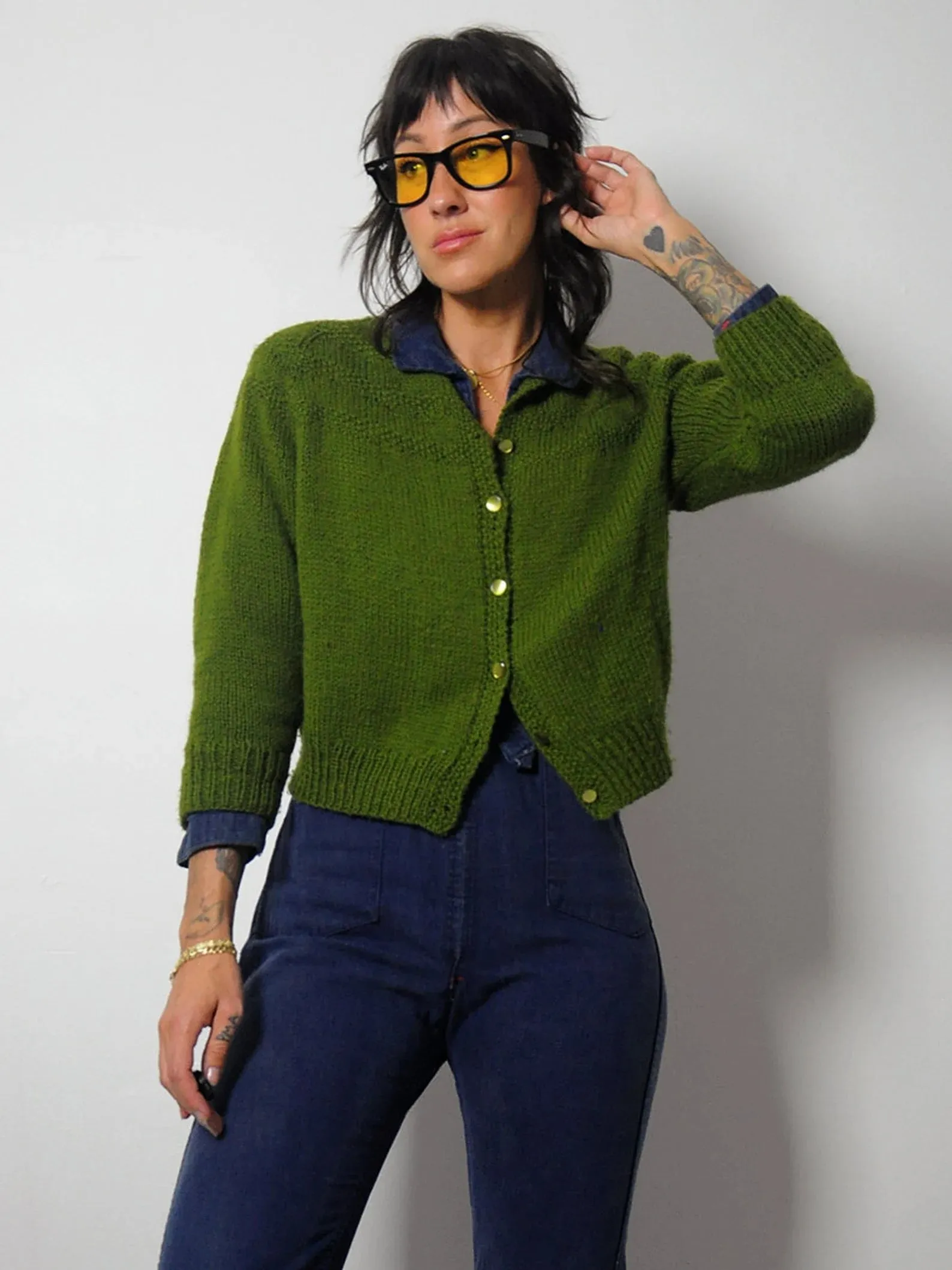 1960's Olive Cropped Cardigan