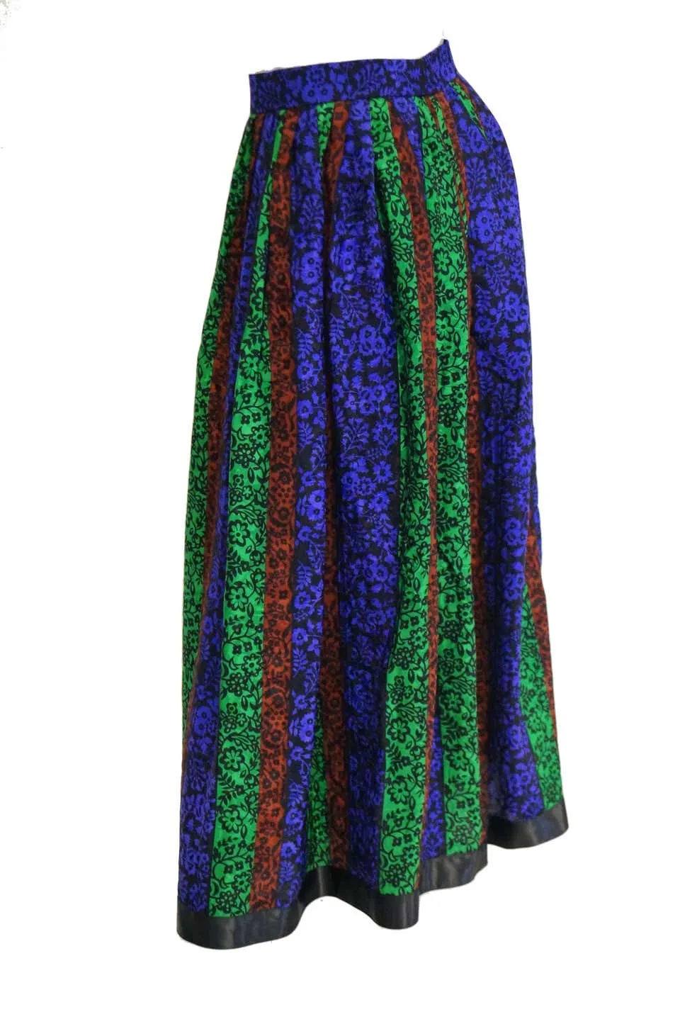 1970s Oscar de la Renta Silk Maxi Skirt in Blue, Green, Red Floral