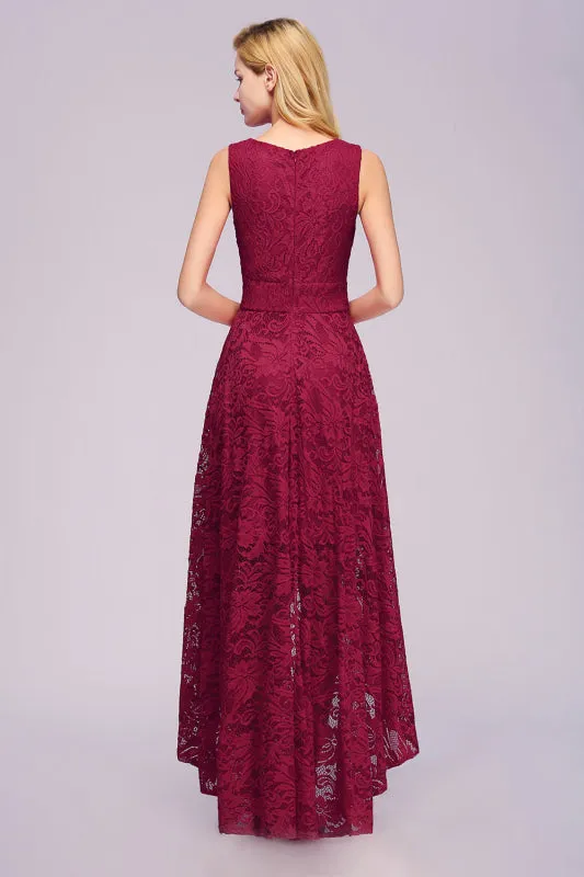 27prom V-neckA-line Hi-lo Burgundy Lace Dresses Party Wear Dress