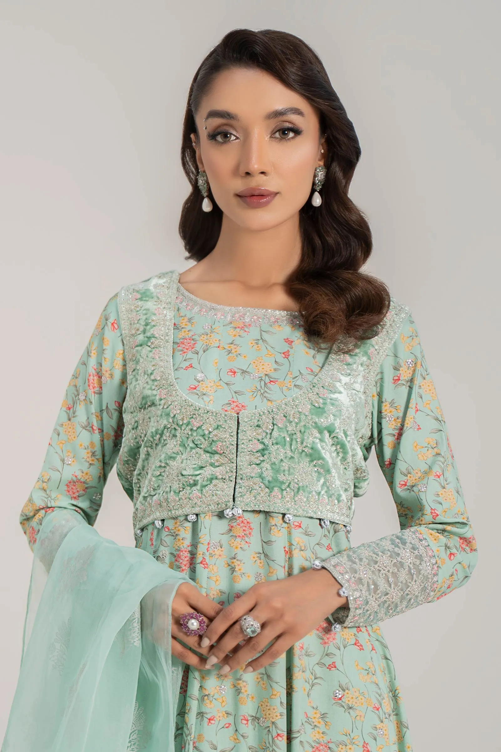 3 Piece Embroidered Linen Suit | DW-W24-152