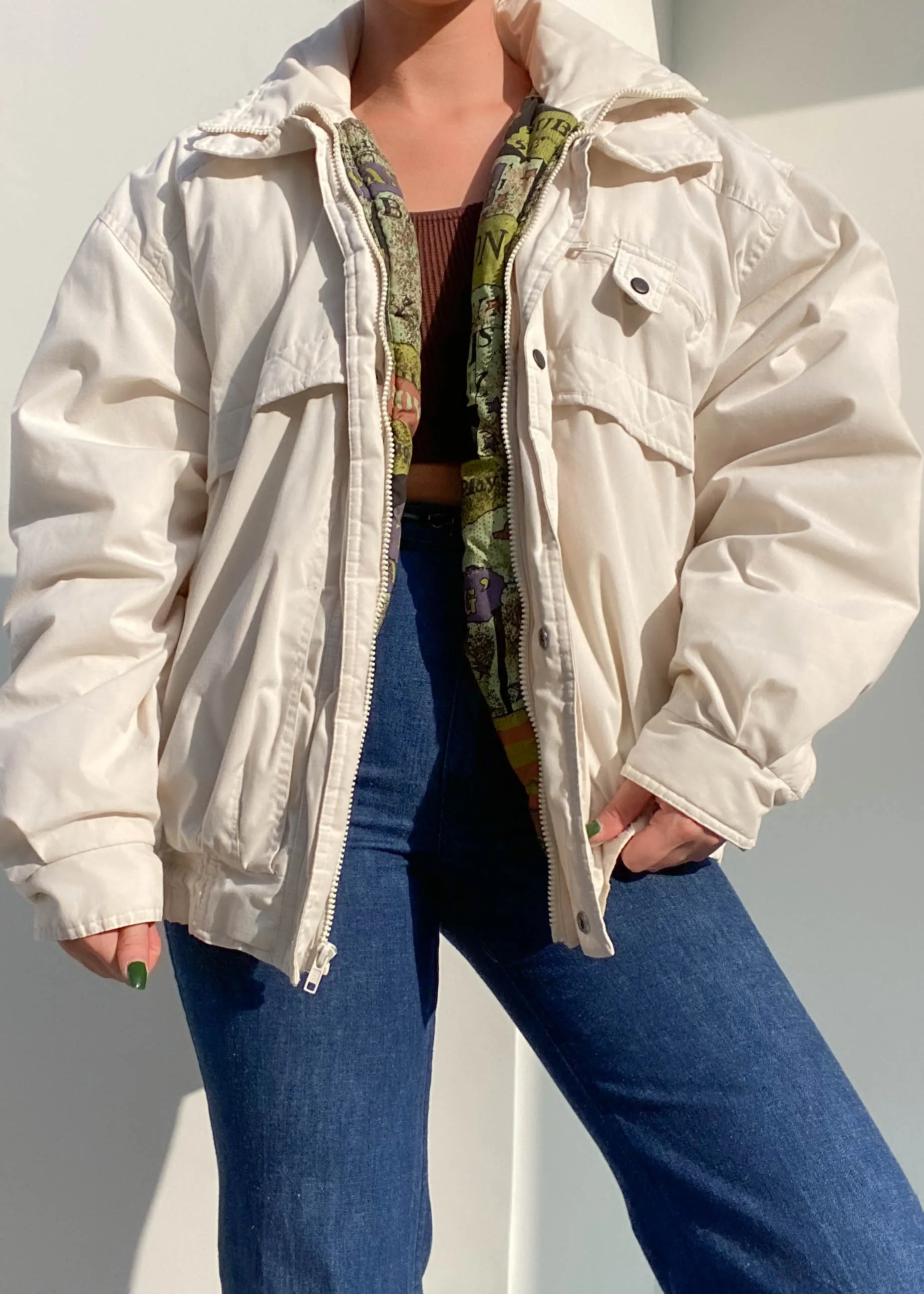 80's Cream Puffer Jacket (L)