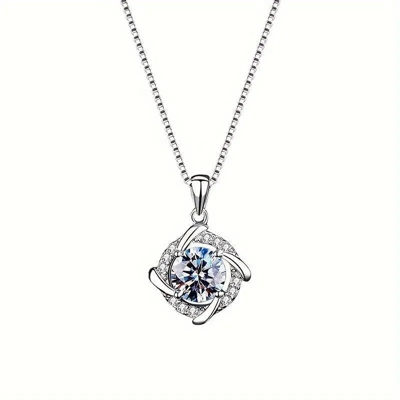 925 Silver 0.8ct Moissanite Windmill Necklace, Fashionable Charm, Sparkling collarbone, Gift Box for Christmas, Valentine's Day, Mother's Day, Graduation Birthday Holiday, Gift of Boutique