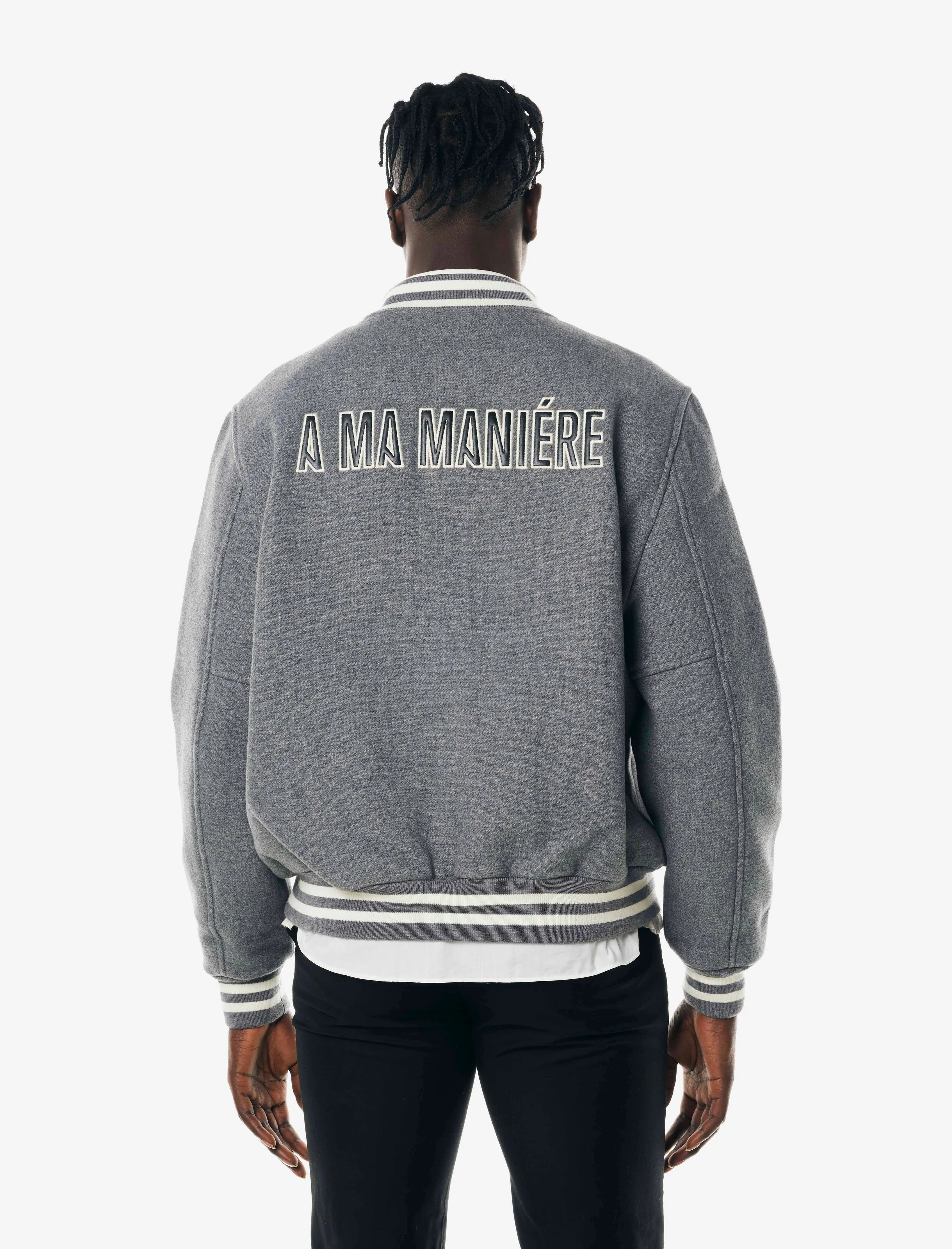 A MA MANIÉRE LEGACY GREY VARSITY JACKET