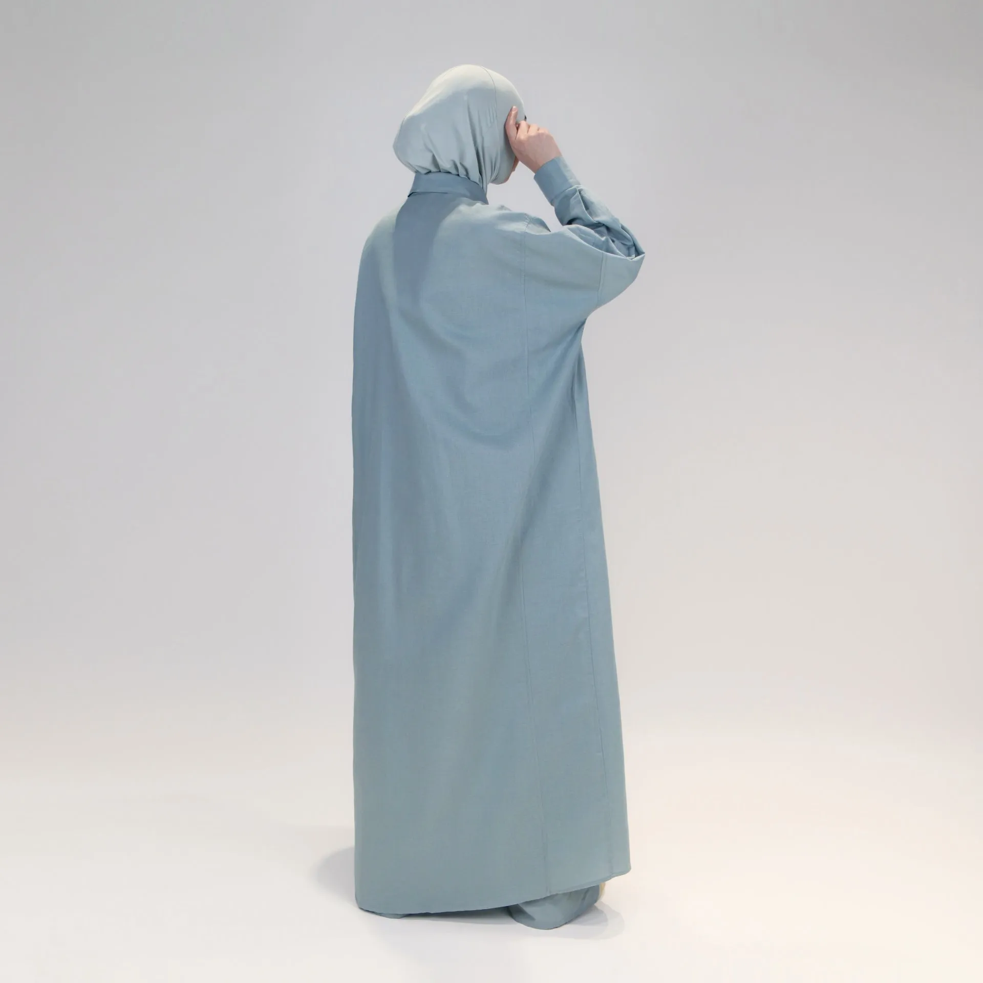 Abaya dress style maxi dress for women with wide trousers "Blue Linen"