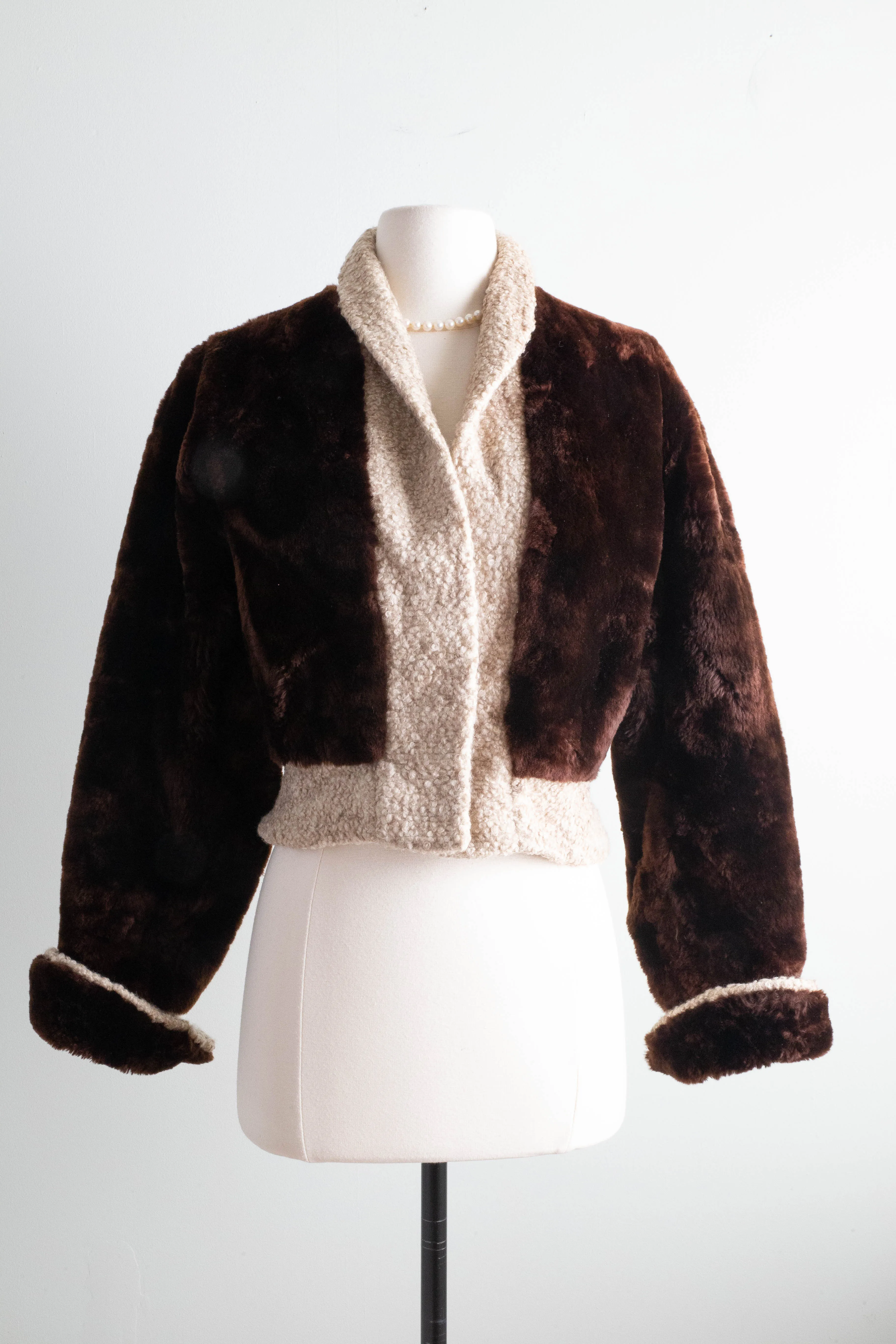 Adorable 1940's Mouton Chubby Jacket With Forstmann Wool Trim / SM