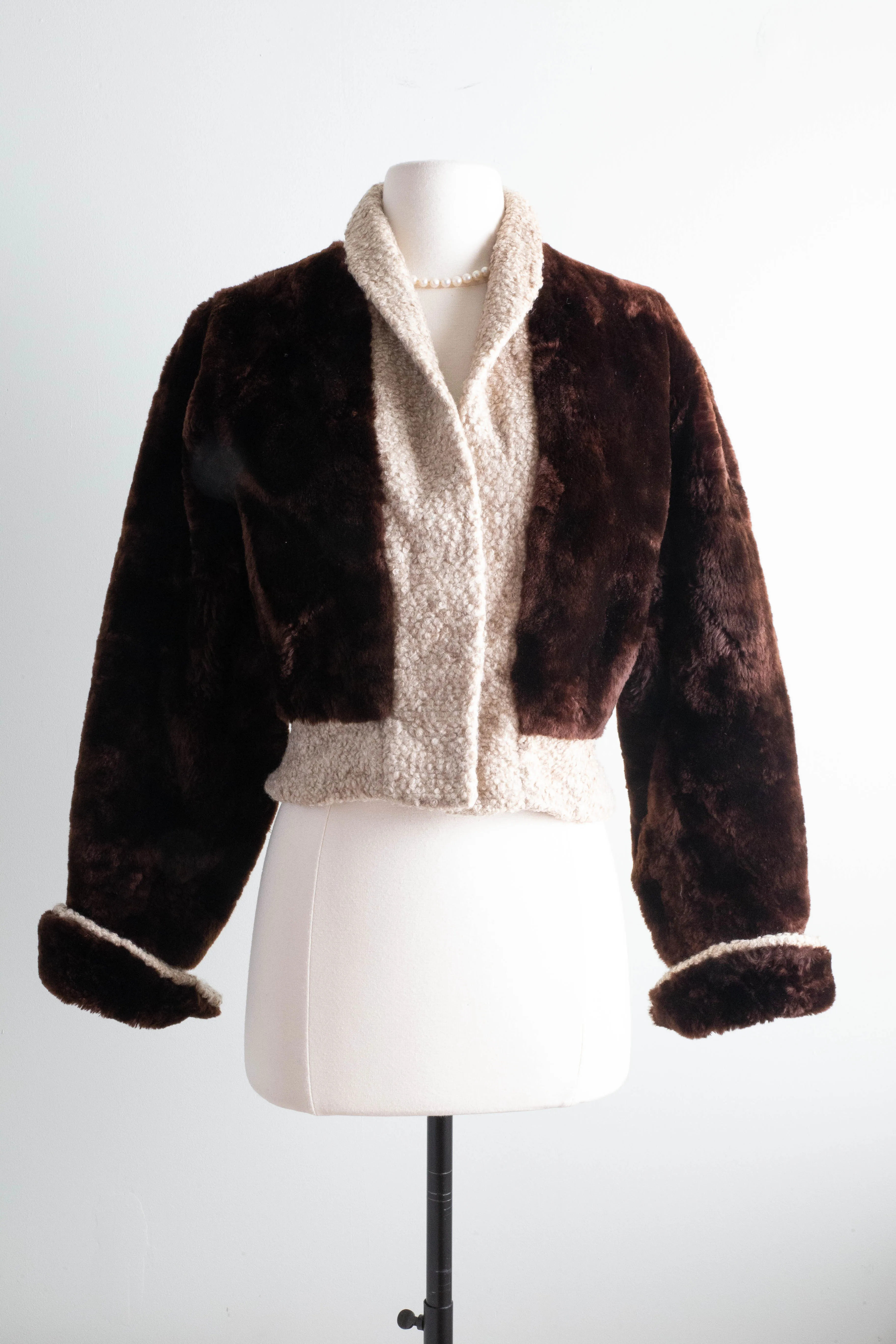 Adorable 1940's Mouton Chubby Jacket With Forstmann Wool Trim / SM