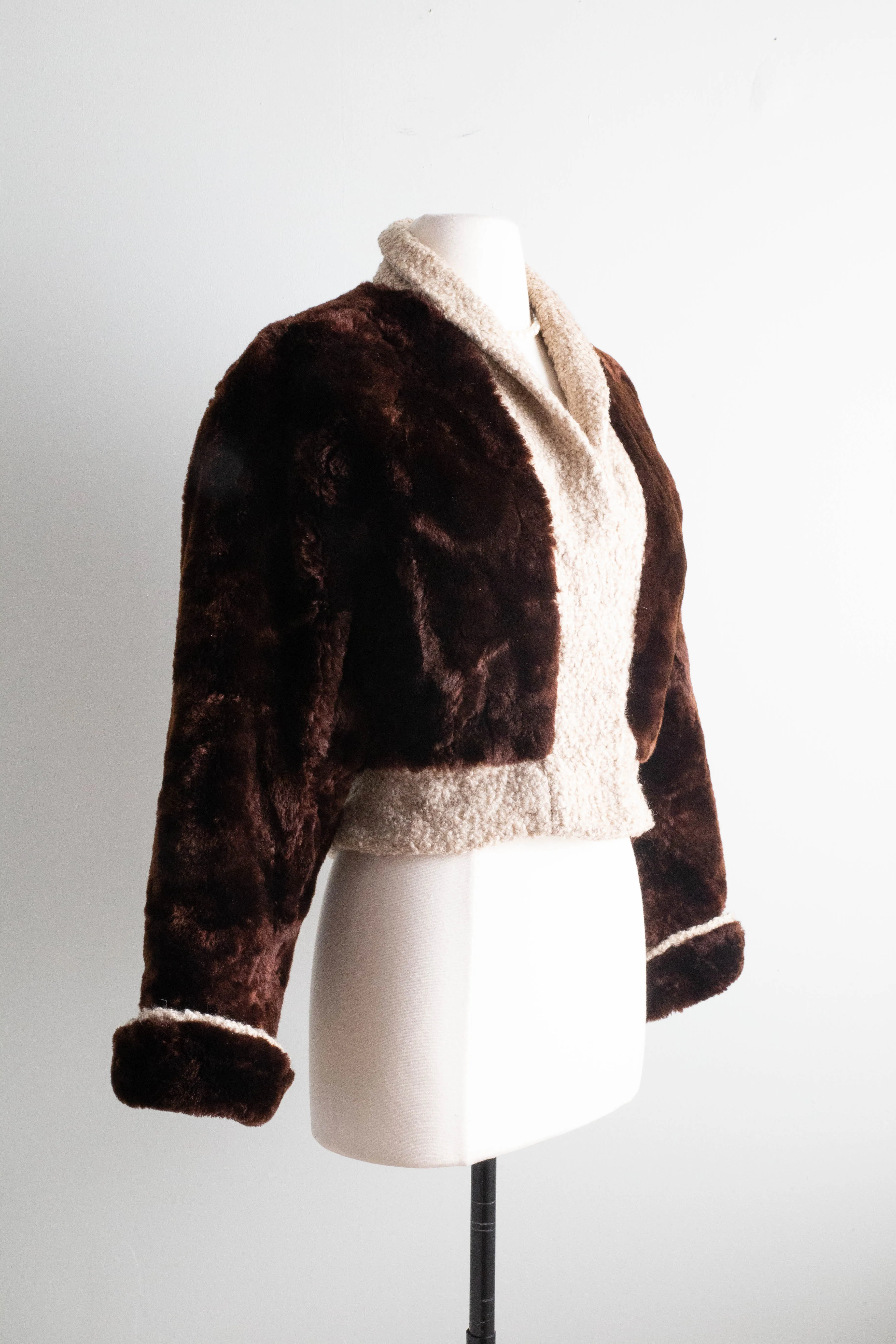 Adorable 1940's Mouton Chubby Jacket With Forstmann Wool Trim / SM