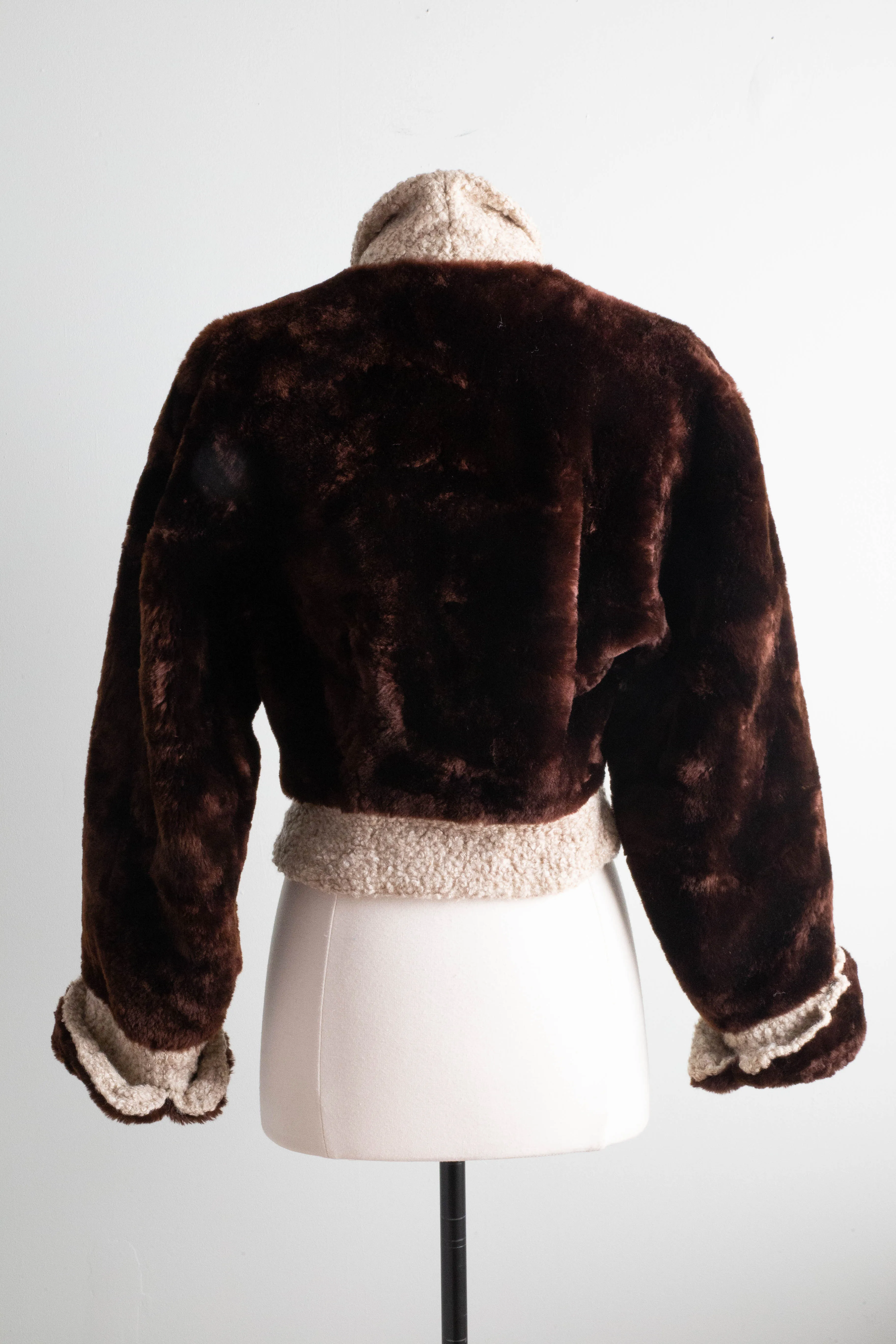 Adorable 1940's Mouton Chubby Jacket With Forstmann Wool Trim / SM