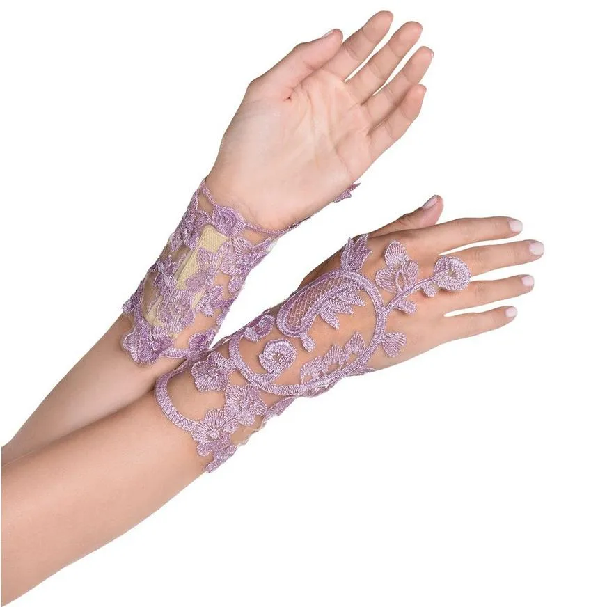 Adult Fairy Lavender Floral Embroidery Glovelettes | 1 Pr