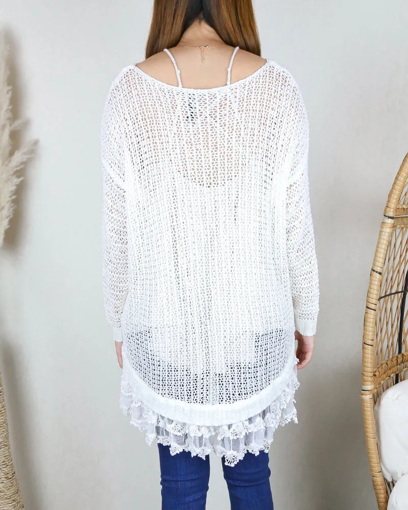 All Eyes On Me Lace Trim Sweater Tunic In More Colors