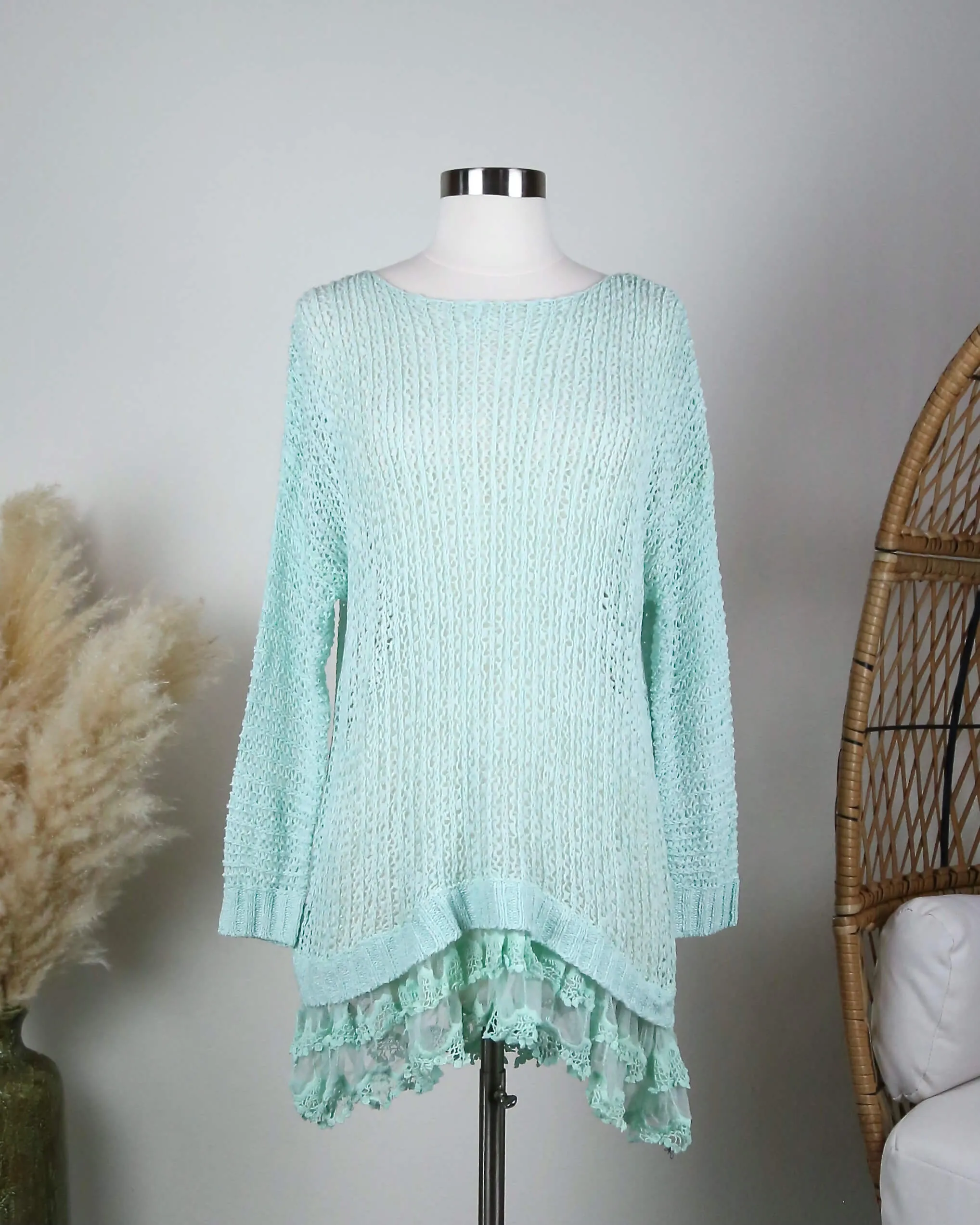 All Eyes On Me Lace Trim Sweater Tunic In More Colors