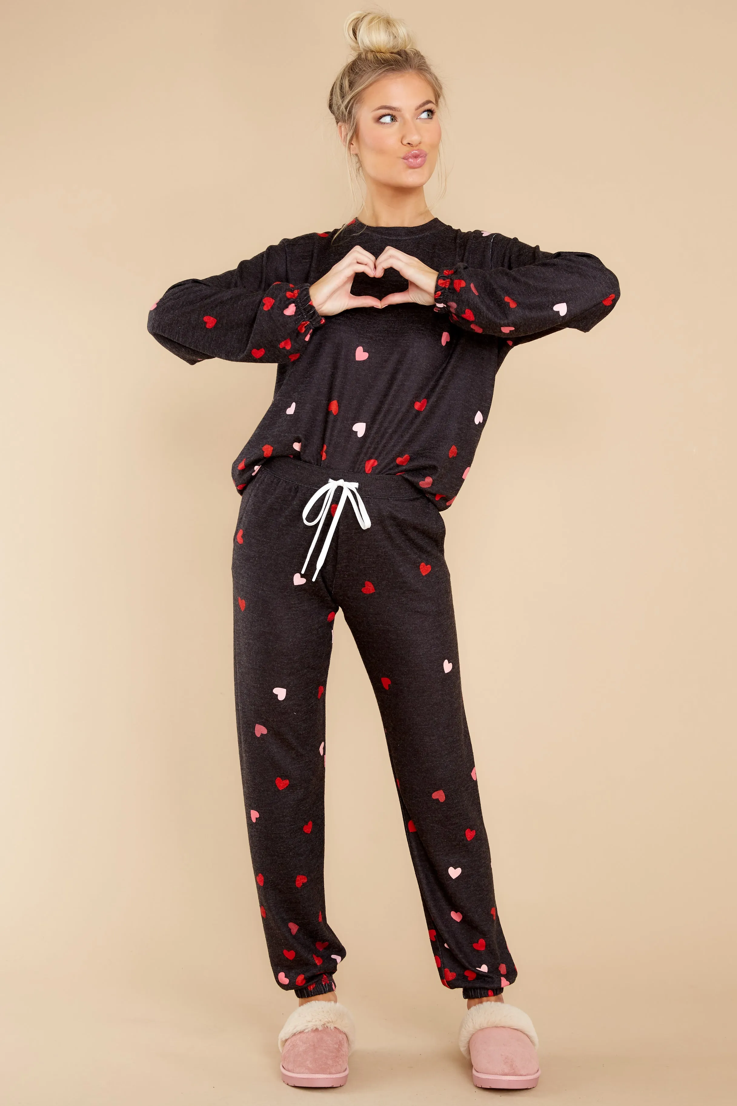 All My Heart Dark Grey Heart Print Joggers