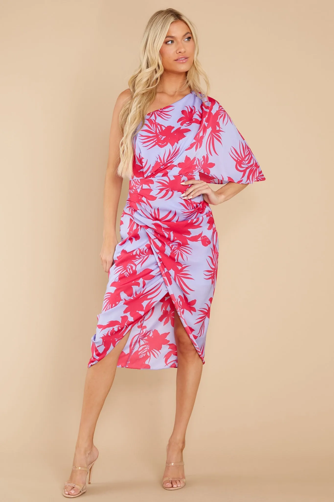 Always Thriving Lavender Multi Leaf Print Midi Dress