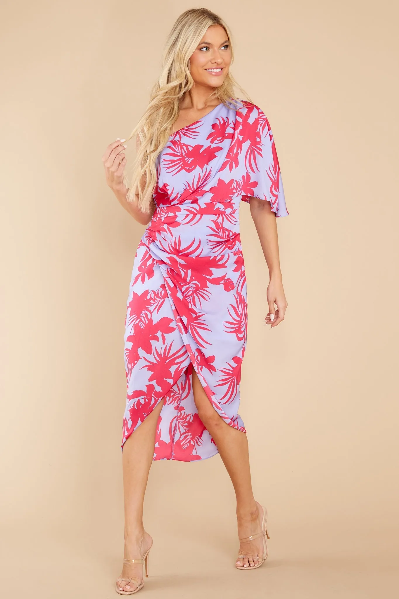 Always Thriving Lavender Multi Leaf Print Midi Dress