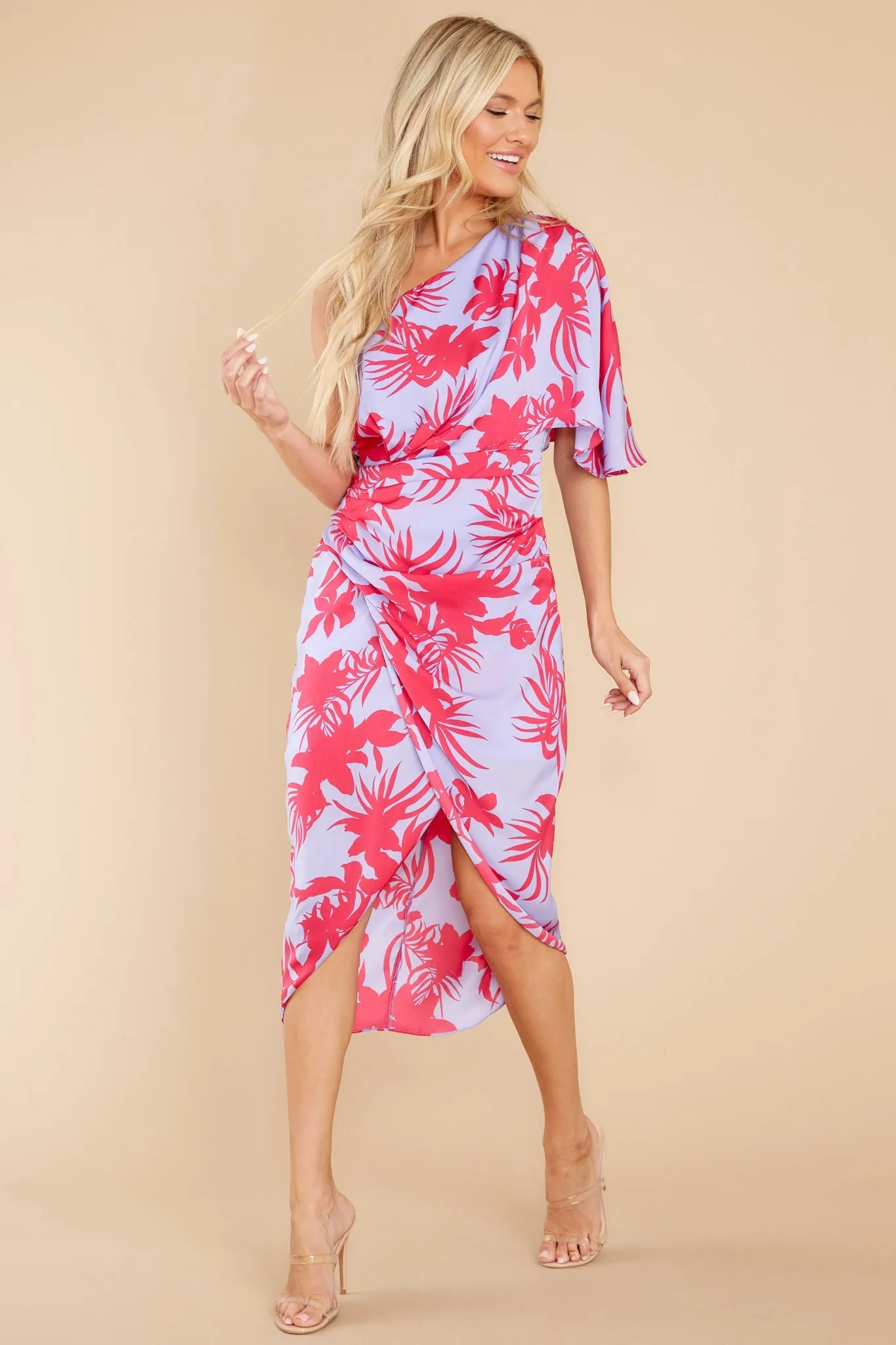 Always Thriving Lavender Multi Leaf Print Midi Dress