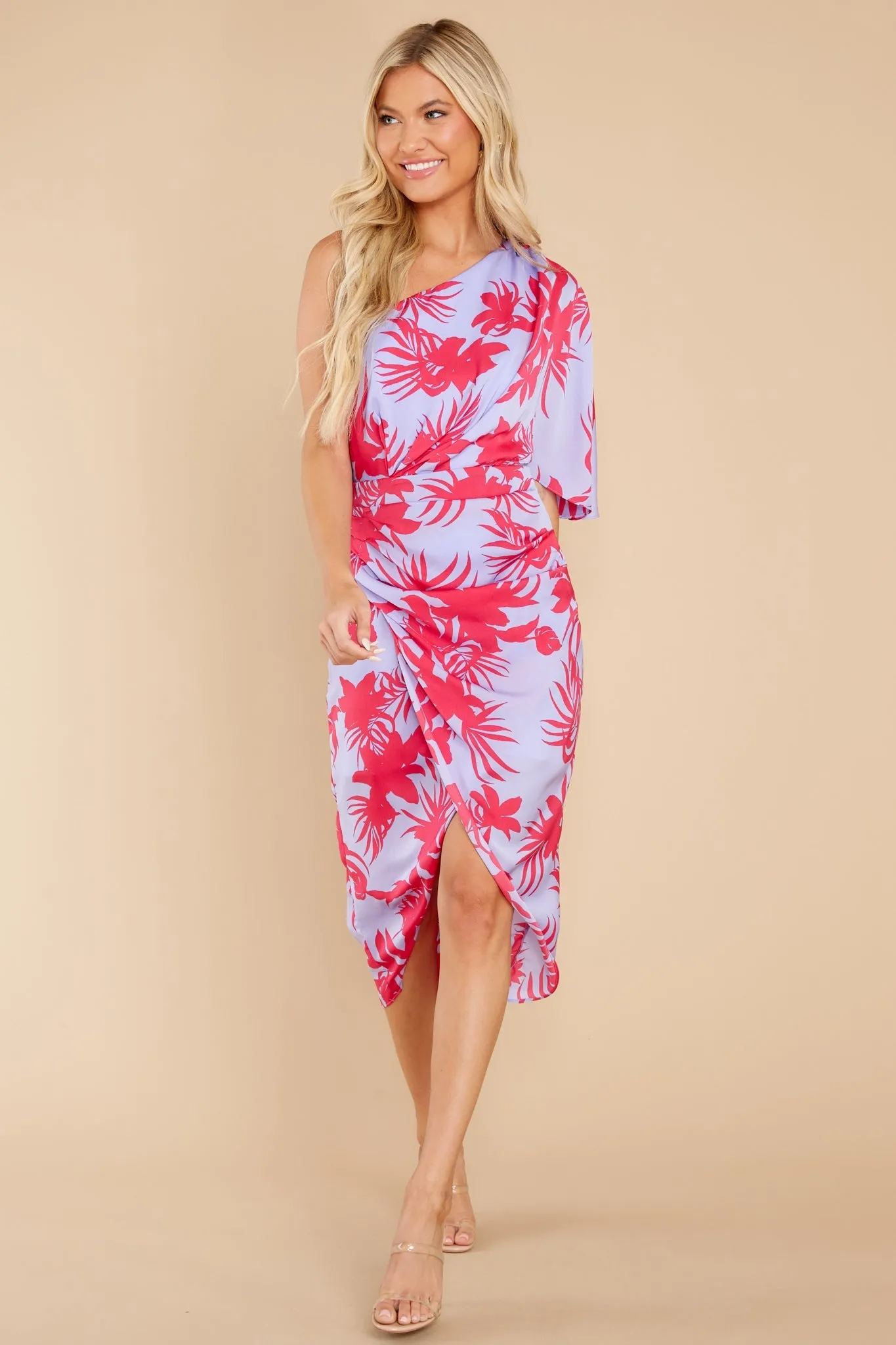 Always Thriving Lavender Multi Leaf Print Midi Dress