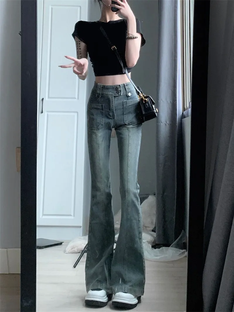 American-style Retro Skinny Jeans Women's High Waist Slimming