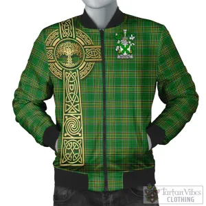 Ancketill Irish Clan Tartan Bomber Jacket with Coat of Arms Celtic Tree of Life Style