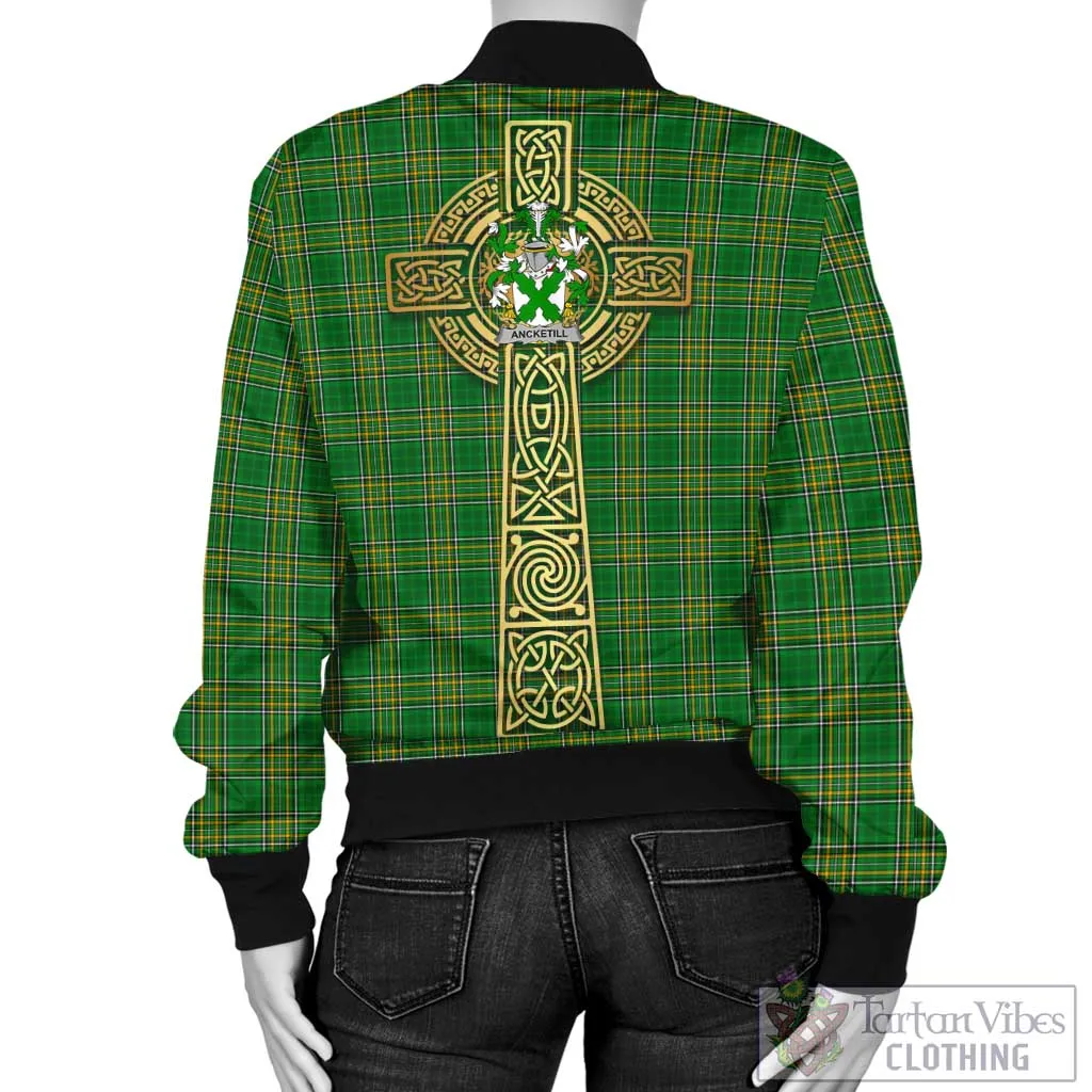 Ancketill Irish Clan Tartan Bomber Jacket with Coat of Arms Celtic Tree of Life Style