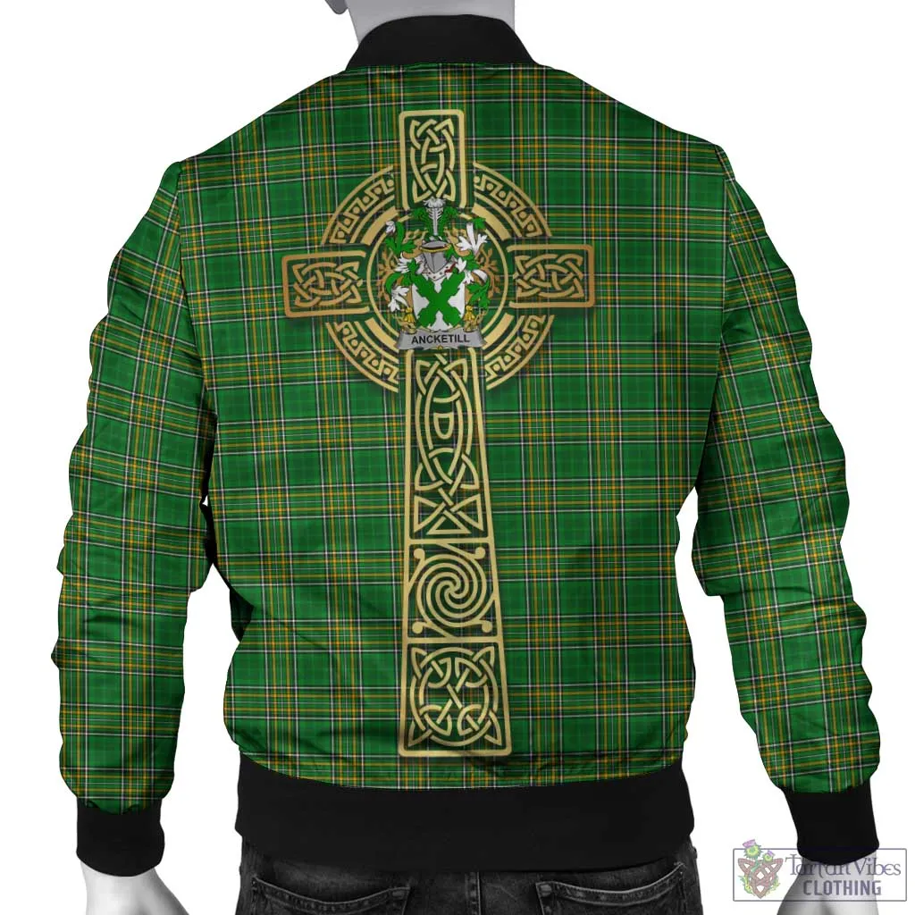 Ancketill Irish Clan Tartan Bomber Jacket with Coat of Arms Celtic Tree of Life Style