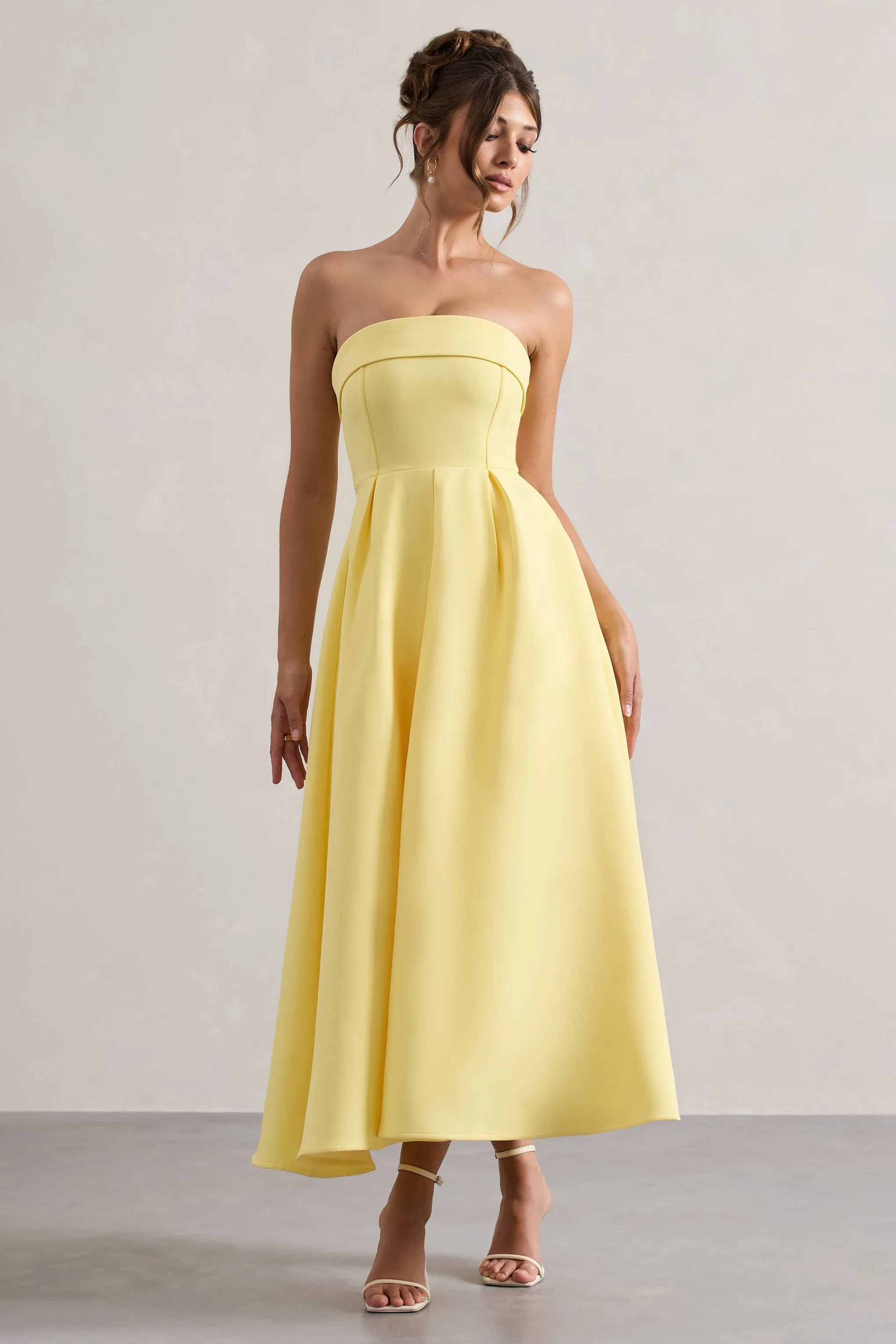 Annalise | Lemon Bandeau Skater Midi Dress