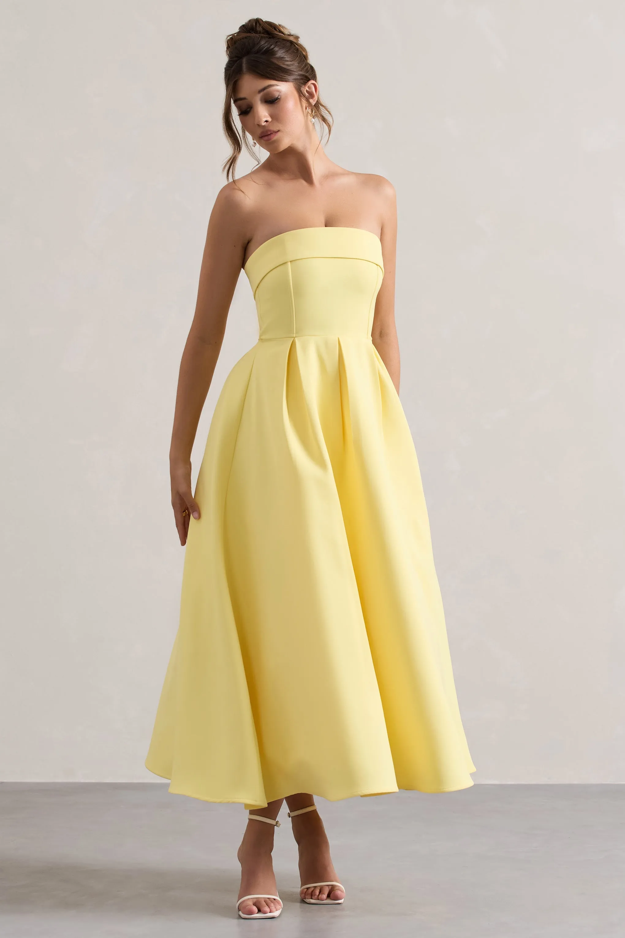 Annalise | Lemon Bandeau Skater Midi Dress