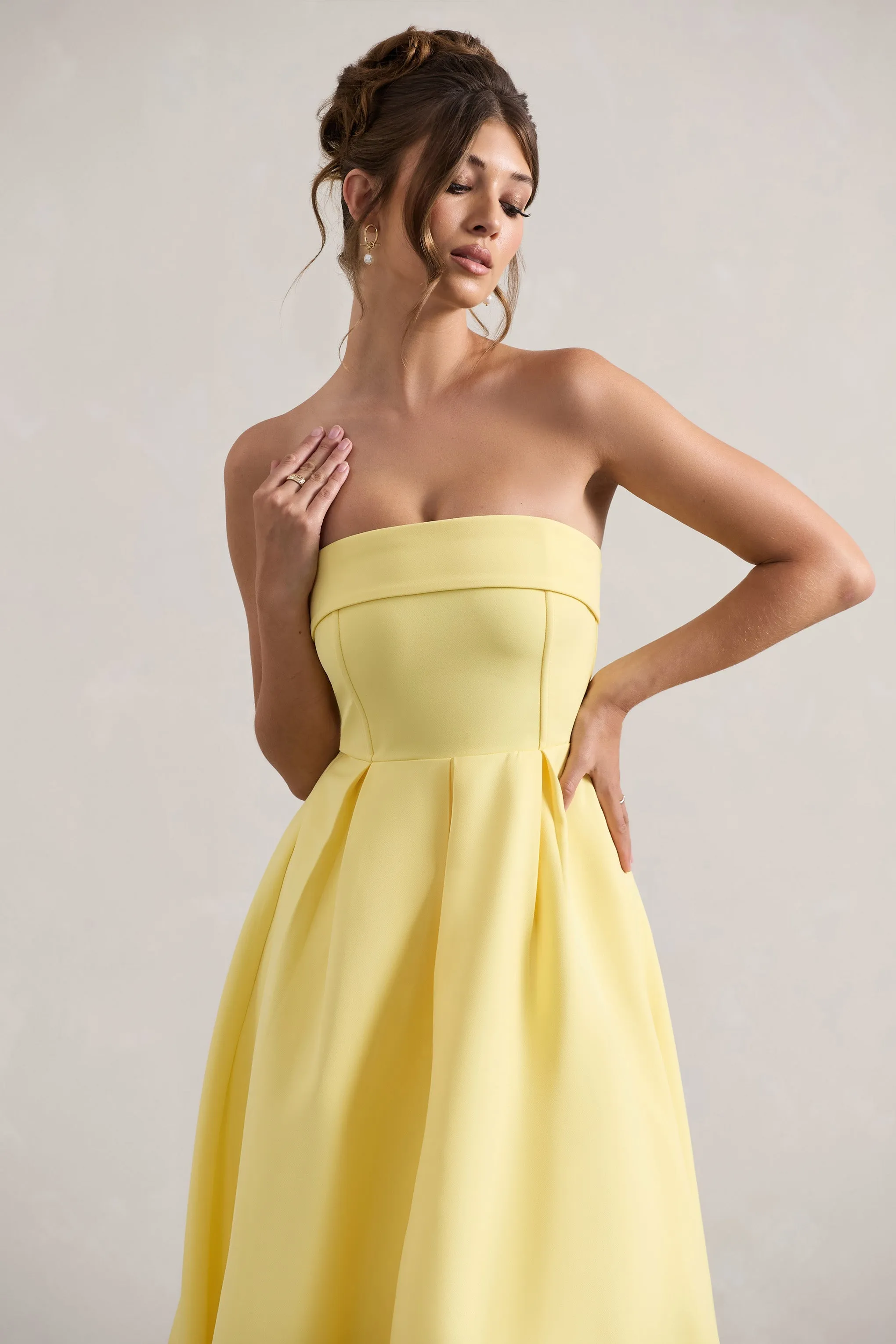 Annalise | Lemon Bandeau Skater Midi Dress