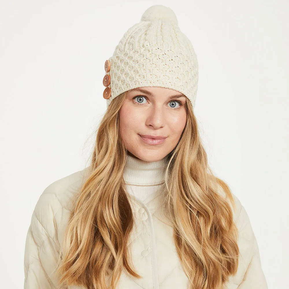 Aran Hat with buttons, Natural