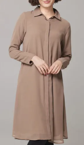 Asra Long Flowy Buttondown Shirt Jacket - Mocha