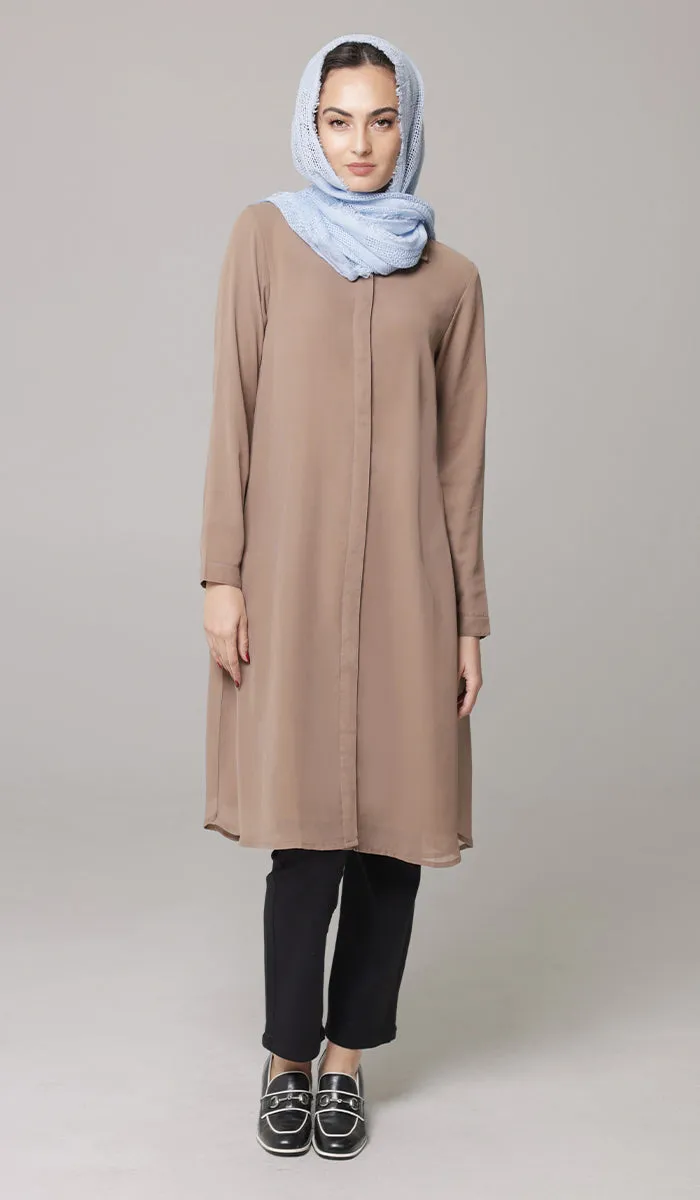 Asra Long Flowy Buttondown Shirt Jacket - Mocha