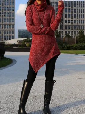 Asymmetrical knit sweater/women pullover sweater dress/cowl neck sweater/oversized knit top/customized tunic dress/plus size sweatshirt/casual jumper (Y1853)