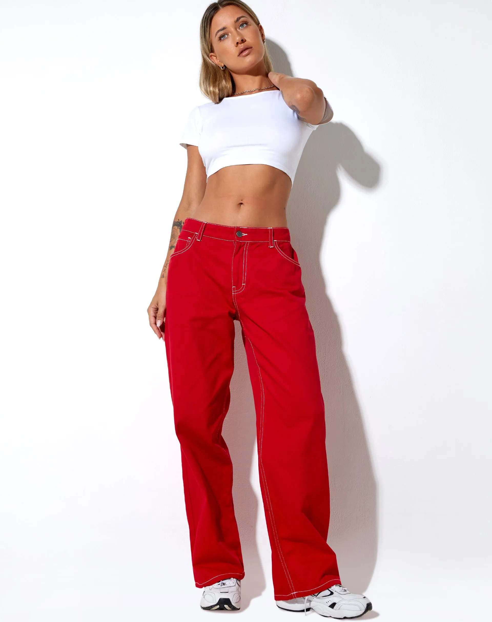 Athene Trouser in Racing Red White Stitch