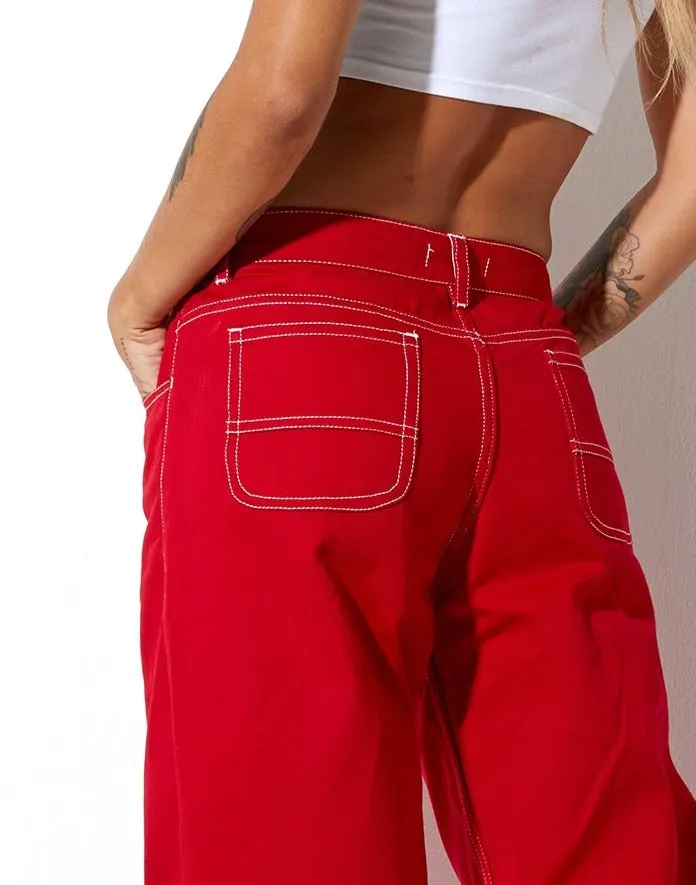 Athene Trouser in Racing Red White Stitch