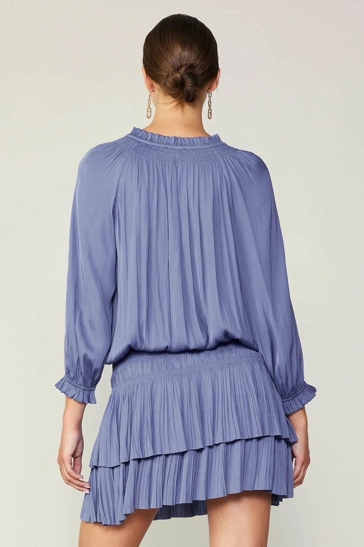 Aurelie Pleated Mini Dress - Dusty Blue