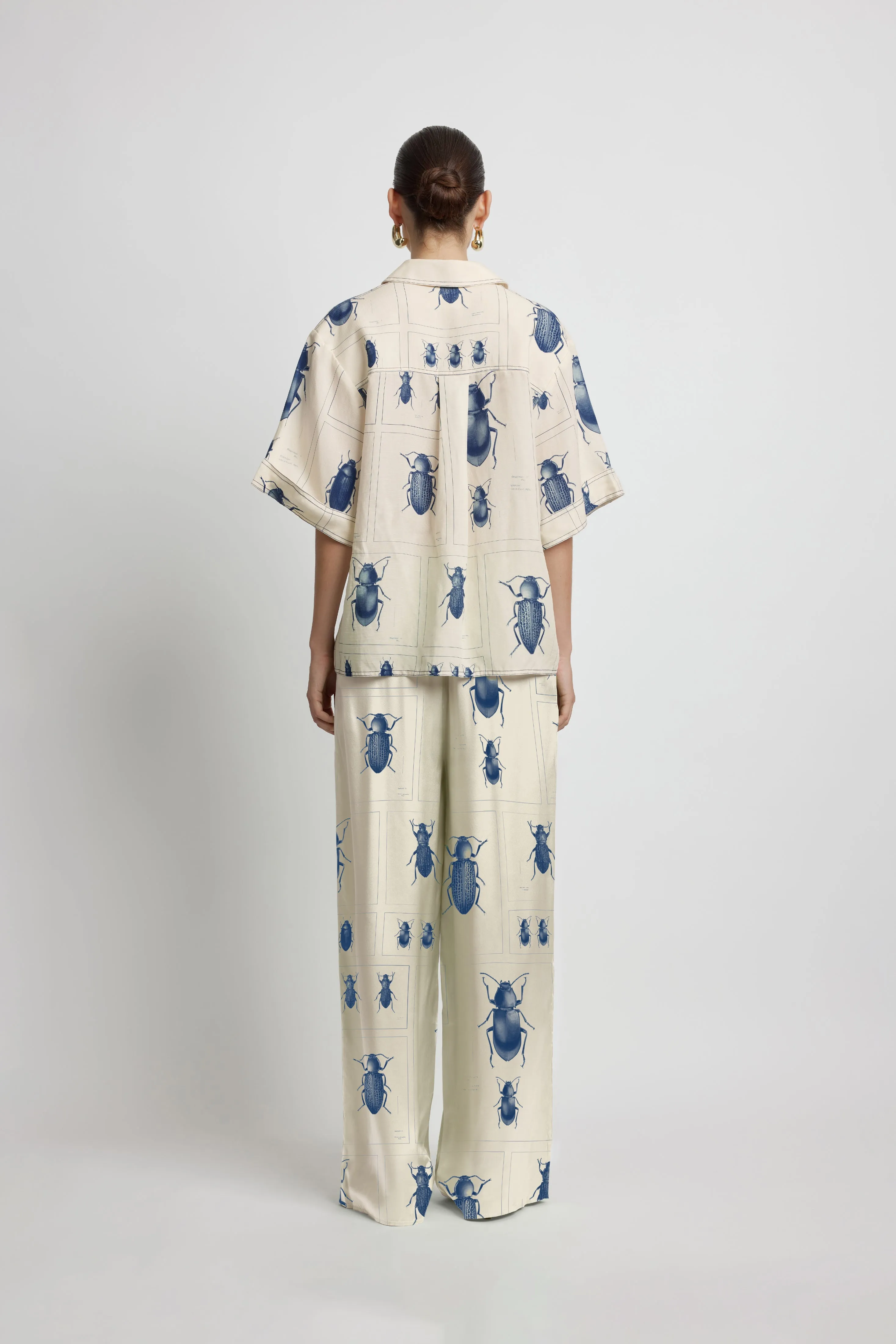 Beetle High Waist Silk Pant - Beetle Print