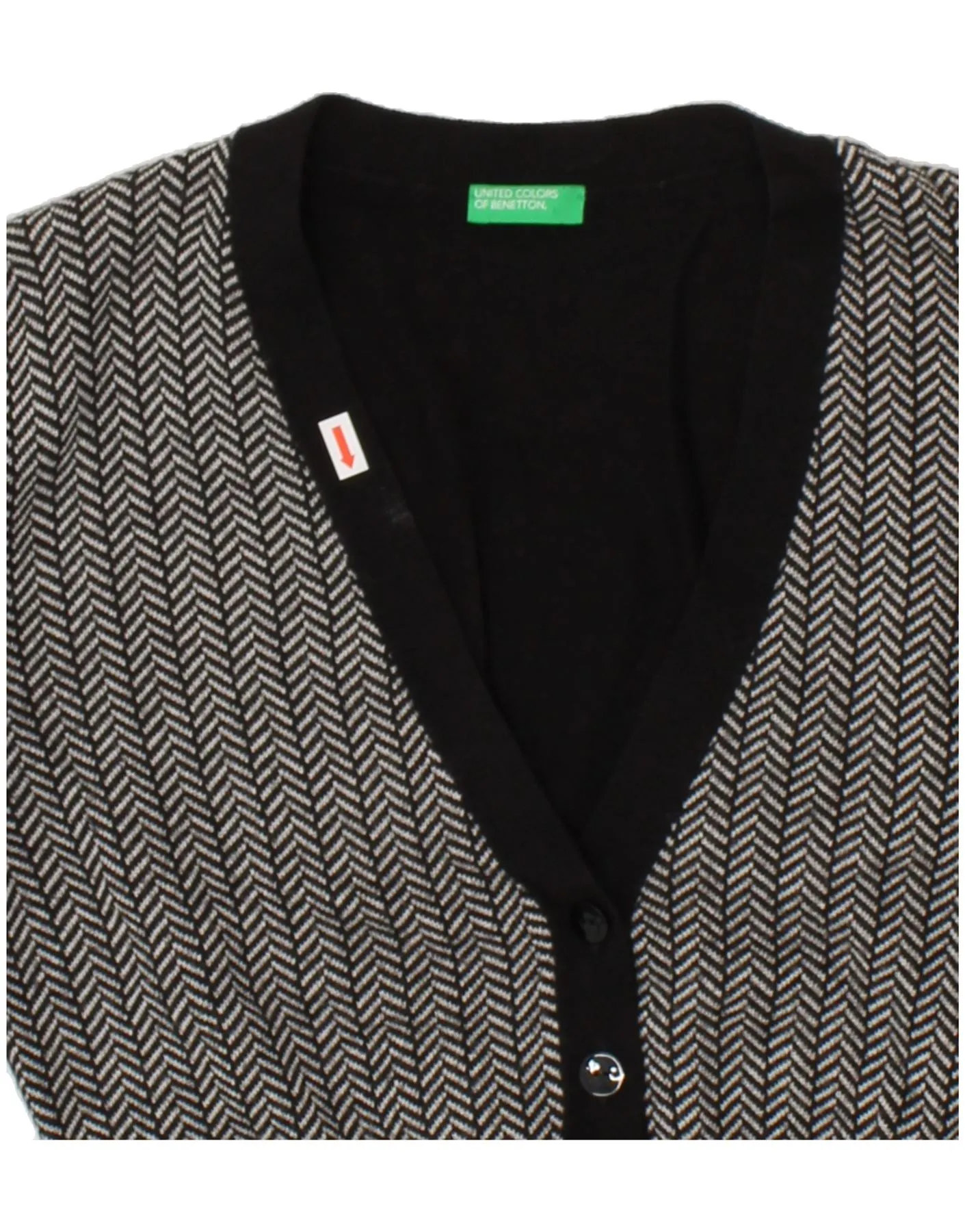 BENETTON Womens Crop Cardigan Sweater UK 12 Medium Black Herringbone Wool