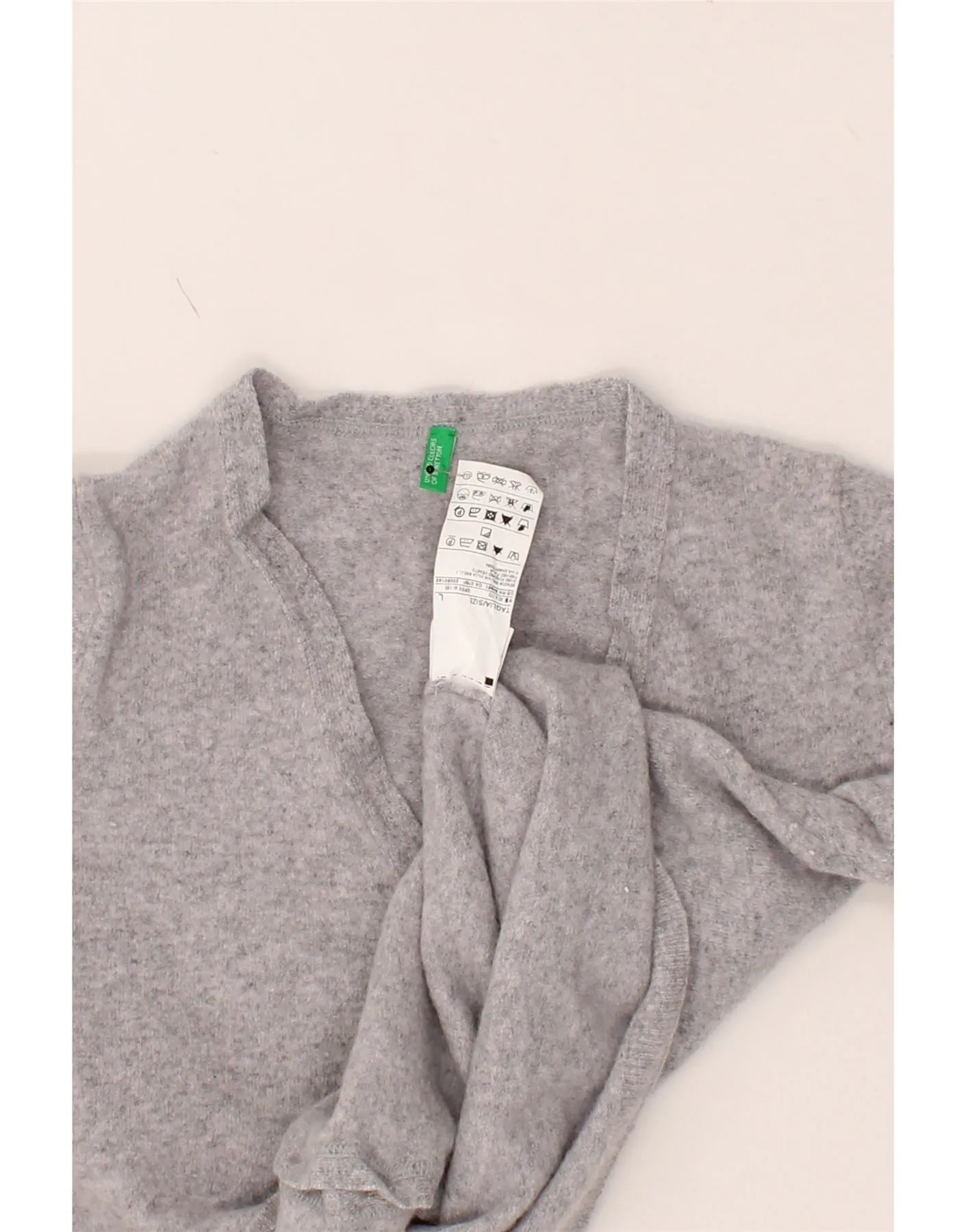 BENETTON Womens Crop Cardigan Sweater UK 14 Large Grey Wool