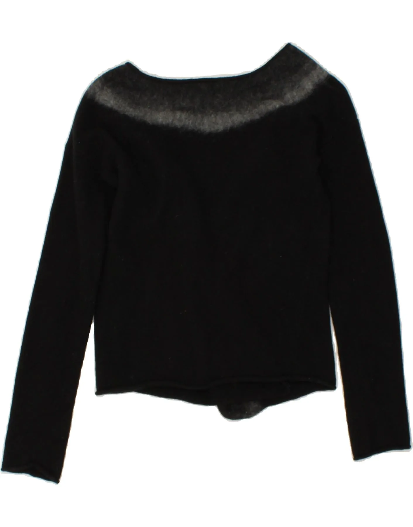 BENETTON Womens Crop Cardigan Sweater UK 6 XS Black Colourblock Wool