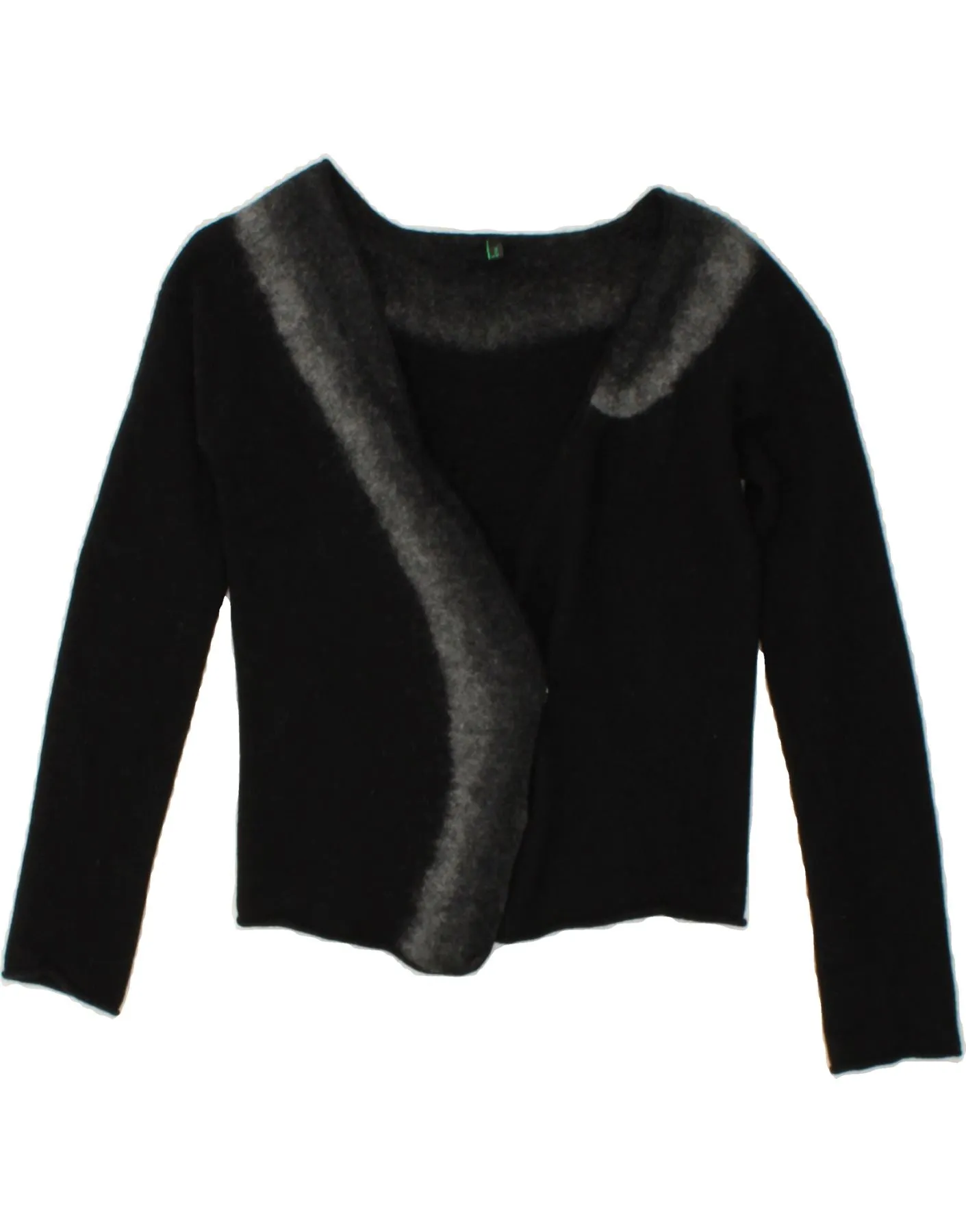 BENETTON Womens Crop Cardigan Sweater UK 6 XS Black Colourblock Wool