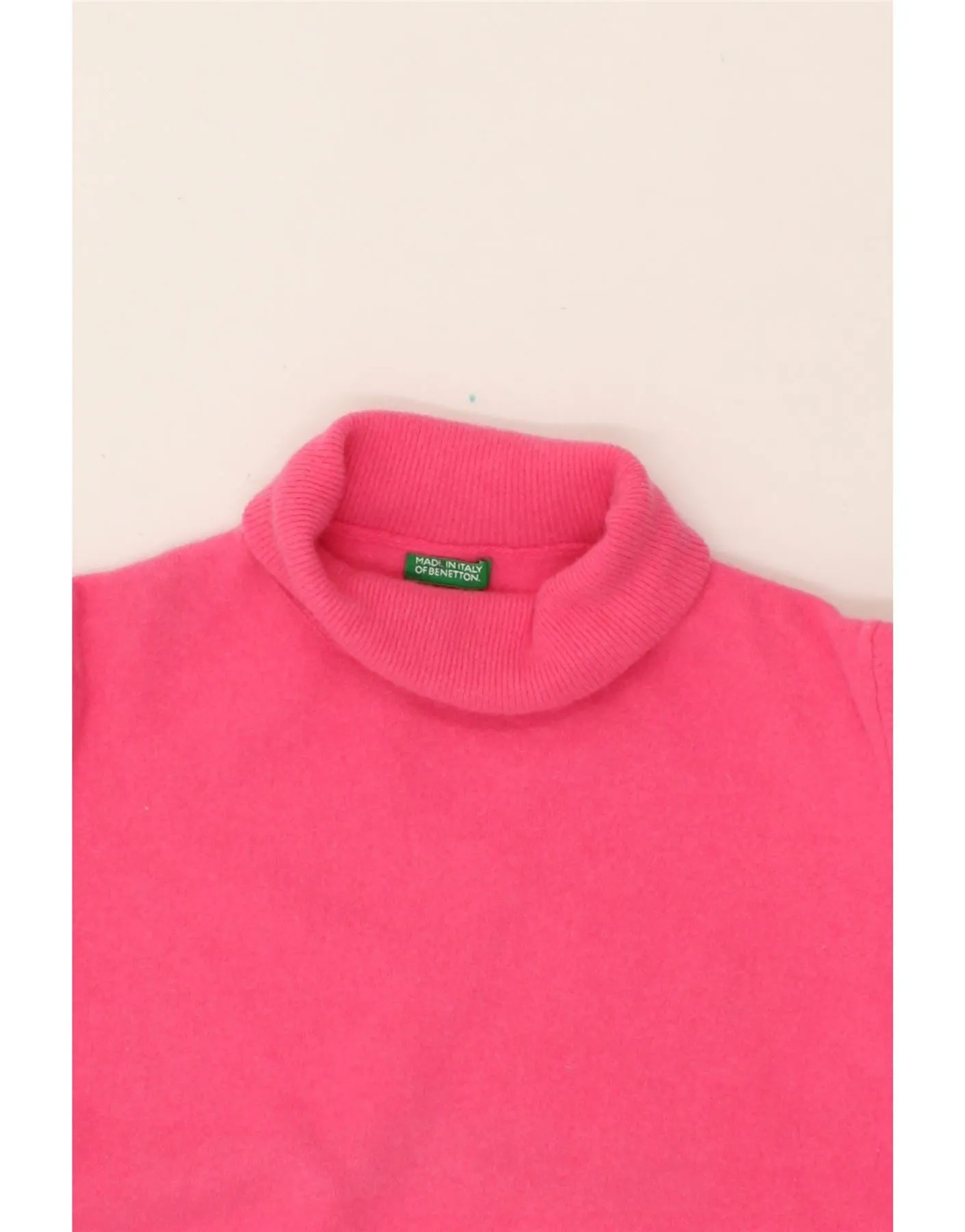 BENETTON Womens Crop Roll Neck Jumper Sweater UK 14 Large Pink Wool