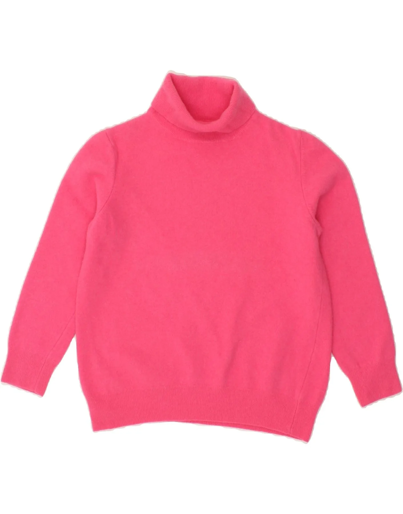 BENETTON Womens Crop Roll Neck Jumper Sweater UK 14 Large Pink Wool