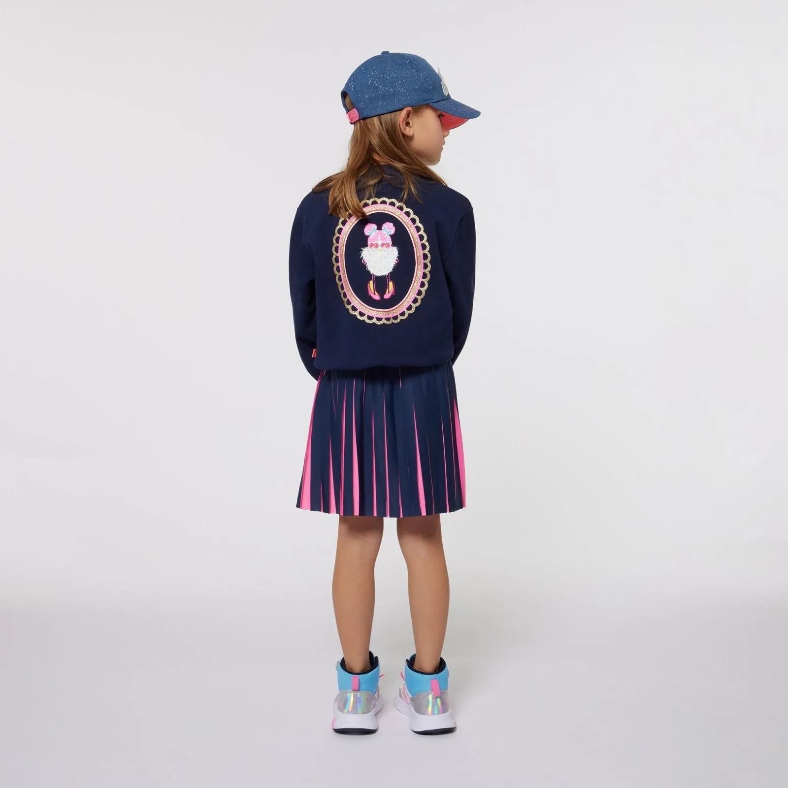 Billieblush Navy and Neon Pink Pleated Skirt