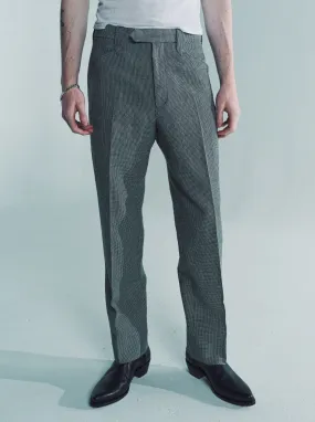 Black & Grey Wool Linen Houndstooth Western Trousers