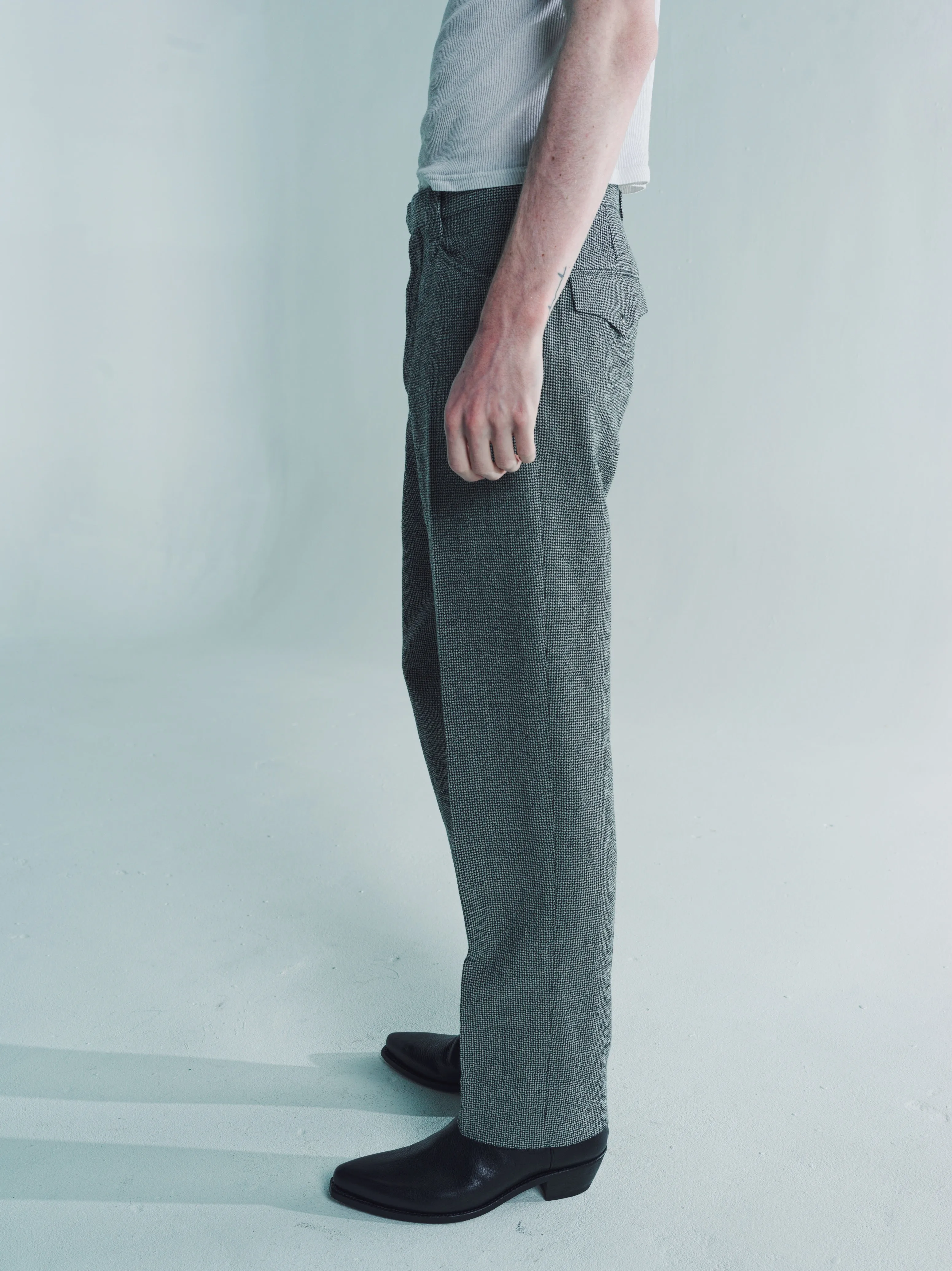 Black & Grey Wool Linen Houndstooth Western Trousers