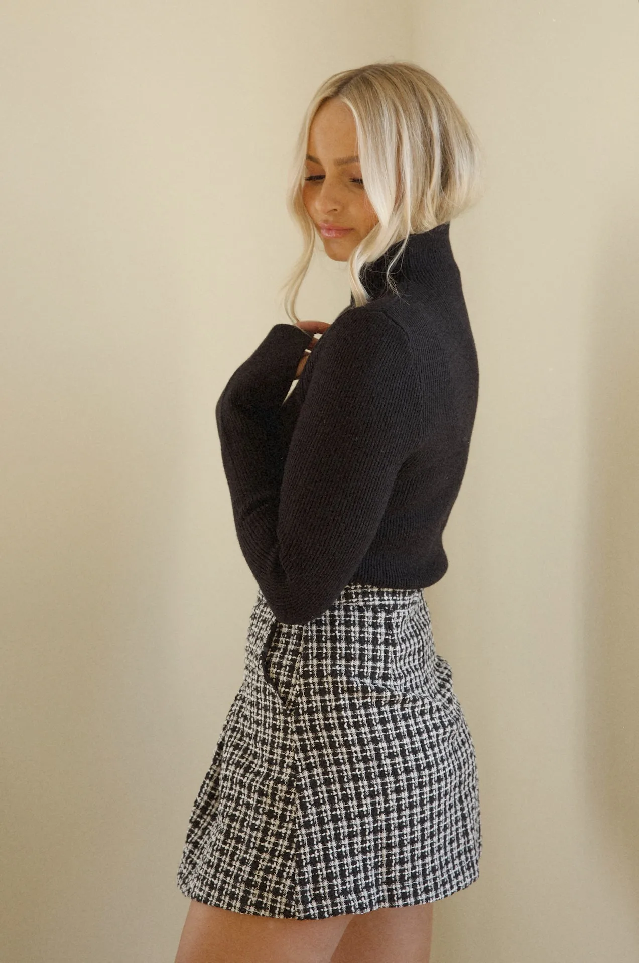 Black and White Tweed Mini Skirt