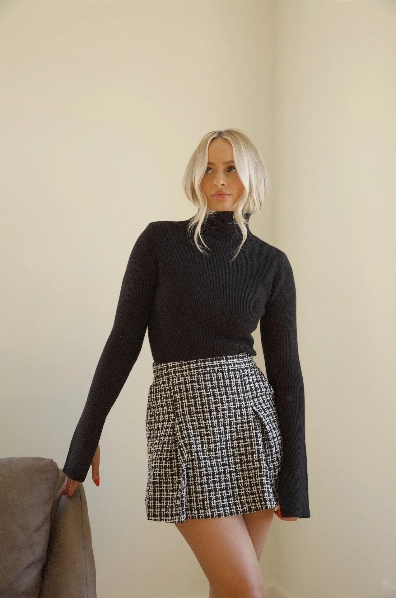 Black and White Tweed Mini Skirt