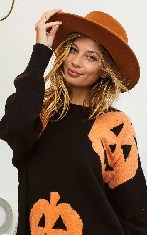 Black Big Pumpkin Embroidered Sweater