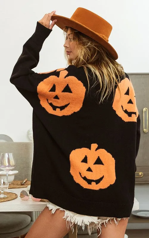 Black Big Pumpkin Embroidered Sweater